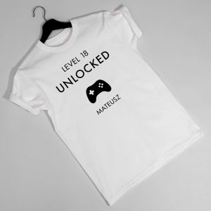 Koszulka urodzinowa LEVEL UNLOCKED prezent dla gracza komputerowego - L