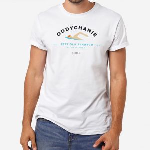 Koszulka z napisem ODDYCHANIE JEST DLA SABYCH prezent dla trenera pywania - M