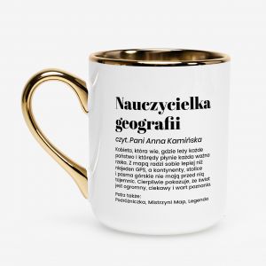 Kubek bia�o-z�oty DEFINICJA prezent dla nauczycielki geografii kubek dla nauczycielki