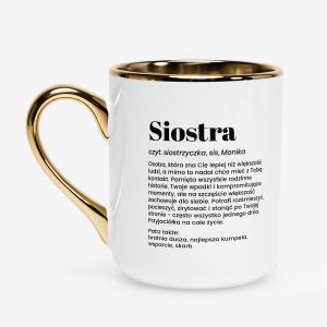 Kubek bia�o-z�oty DEFINICJA prezent dla siostry kubek dla siostry kubek z napisem kubek ze z�otym uchem