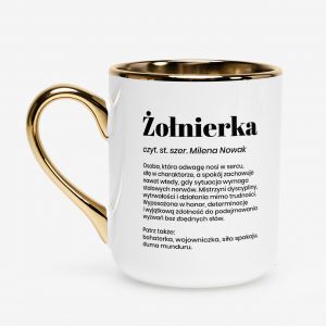 Kubek bia�o-z�oty DEFINICJA prezent dla �o�nierki kobiety w mundurze dla wojskowej