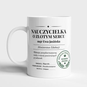 Kubek NAUCZYCIEL O Z�OTYM SERCU prezent na Dzie� Nauczyciela prezent dla nauczyciela