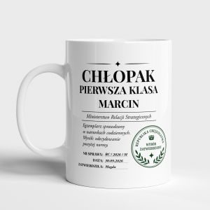 Kubek personalizowany CH�OPAK PIERWSZA KLASA prezent na dzie� ch�opaka