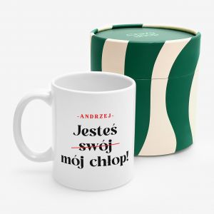 Kubek w tubie prezentowej JESTE MJ CHOP prezent na dzie chopaka prezent dla chopaka kubek na dzie chopaka