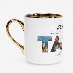 Kubek biao-zoty ze zdjciami PREZENT DLA TATY