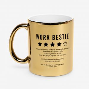 Kubek zoty z personalizacj WORK BESTIE upominek na odejcie z pracy