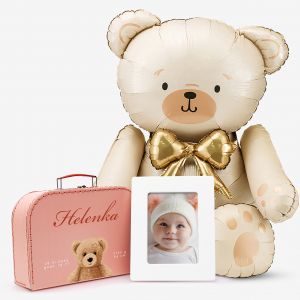 Zestaw prezentowy dla maluszka METRYCZKA kuferek z ramk� i balonem prezent na narodziny dziecka