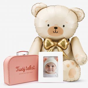 Kuferek z balonem i ramk� TW�J TEKST prezent na narodziny dziecka
