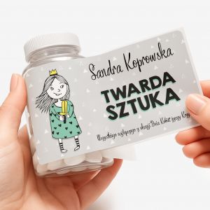 Mitwki + etykieta dekoracyjna do samodzielnego naklejenia TWARDA SZTUKA prezent dla kobiety cukierki mitowe