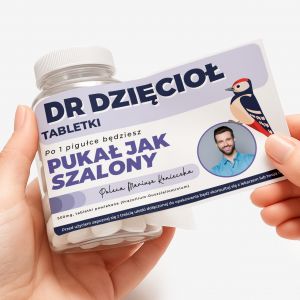 Mitwki + etykieta dekoracyjna do samodzielnego naklejenia DZICIO zabawny upominek ze zdjciem draetki mitowe