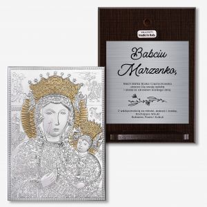 Srebrny obraz Matki Boskiej Cz�stochowskiej PREZENT DLA BABCI upominek dla babci prezent dla religijnej osoby