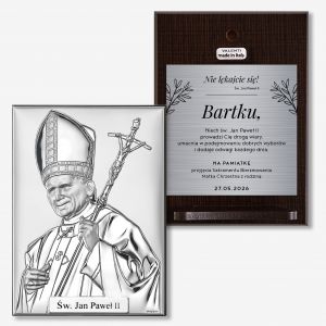 Posrebrzany obrazek PAPIE� JAN PAWE� II pami�tka bierzmowania