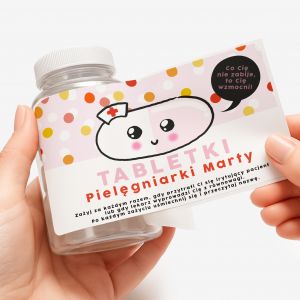 Opakowanie na cukierki z personalizowan� etykiet� PREZENT DLA PIEL�GNIARKI NA URODZINY pude�ko na cukierki