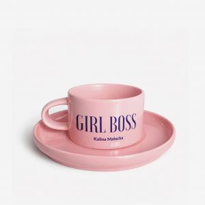 Personalizowana fili�anka do kawy GIRL BOSS prezent dla kole�anki z pracy fili�anka r�owa fili�anka z talerzykiem