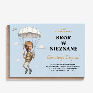 Personalizowana kartka BON na lot ze spadochronem kartka z humorem upominek personalizowany dla niej dla niego
