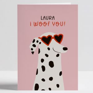 Personalizowana kartka dla psiary WOOF YOU prezent dla psiary kartka urodzinowa z psem