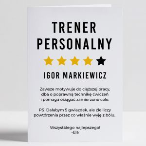 Personalizowana kartka dla trenera personalnego upominek dla trenera prezent dla trenera personalnego