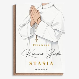 Personalizowana KARTKA NA KOMUNI� dla ch�opca - A4 personalizowana pami�tka na komuni� pami�tki komunijne