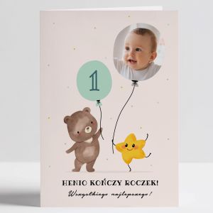 Personalizowana kartka urodzinowa na roczek BALONIKI kartka na roczek upominek na roczek kartka na 1 urodziny