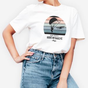 Personalizowana koszulka MAM OCHOT GDZIE WYSKOCZY prezent dla spadochroniarki S prezent dla paralotniarza