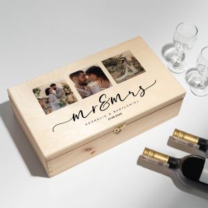 Personalizowana skrzynka na wino MR &amp; MRS prezent dla modej pary