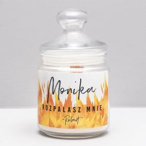 Personalizowana świeca zapachowa PŁOMIEŃ prezent na rocznicę związku dla niej