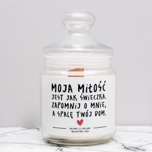 Personalizowana świeca zapachowa SPALĘ CI DOM prezent na Walentynki