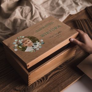 Drewniane pudełko wspomnień NA KOMUNIĘ