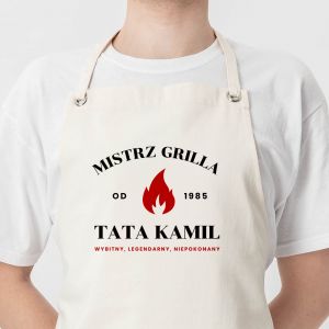 Personalizowany fartuch dla taty MISTRZ GRILLA prezent dla taty na dzie� ojca na dzie� taty gad�et dla taty