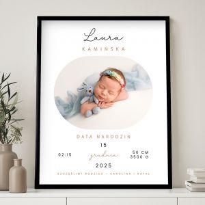 Personalizowany plakat metryczka ze zdjciem PREZENT NA NARODZINY DZIECKA prezent z okazji narodzin dziecka