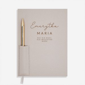 Personalizowany planner z dugopisem PREZENT DLA EMERYTKI elegancki notes damski prezent na emerytur