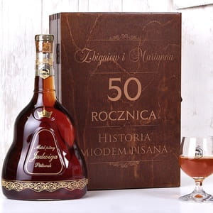 Personalizowany mid pitny z kieliszkami HISTORIA prezent na 50 rocznic lubu prezent z okazji 50 rocznicy lubu