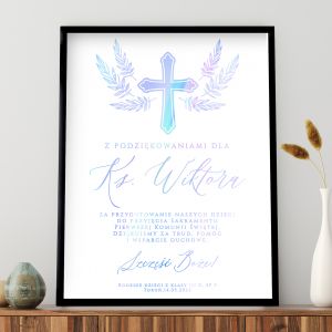 Plakat na PODZIKOWANIE DLA KSIDZA ZA KOMUNI holograficzny prezent dla ksidza na Komuni