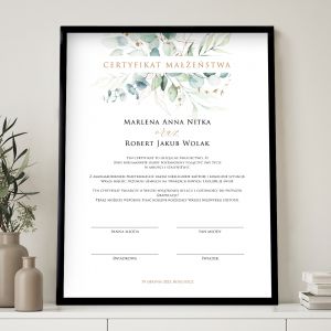 Plakat ślubny personalizowany CERTYFIKAT