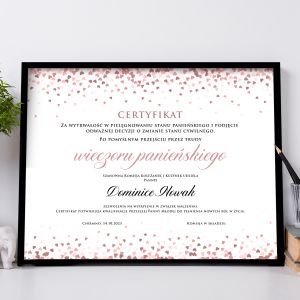 Certyfikat wieczoru panieskiego PERSONALIZOWANY PLAKAT