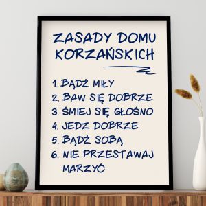 Plakat w ramce ZASADY DOMU prezent na nowe mieszkanie prezent na parapetwk prezent dla rodziny