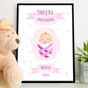 Plakat personalizowany 31x41 cm PAMITKA CHRZTU DLA DZIEWCZYNKI