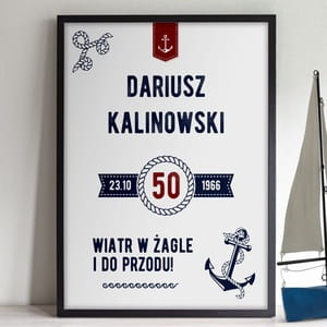 Plakat personalizowany 31x41 cm PREZENT NA 50 URODZINY dla marynarza