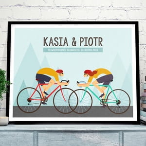 Plakat personalizowany 31x41 cm ZAKRĘCONA PARA prezent dla rowerzystłw
