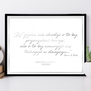 Plakat z uszlachetnieniem srebrny CYTAT prezent dla zakochanych