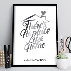 Plakat z uszlachetnieniem srebrny HOME prezent na parapetwk