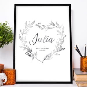 Plakat personalizowany srebrny MOJA MIO prezent naWalentynki dla ony