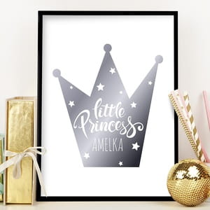 Plakat srebrny PRINCESS prezent do pokoju dla dziewczynki