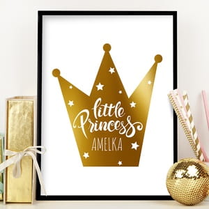 Plakat złoty PRINCESS prezent do pokoju dla dziewczynki