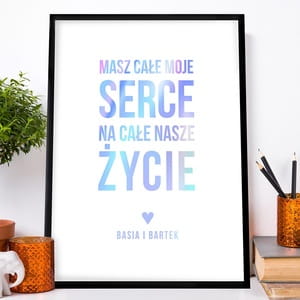 Plakat z uszlachetnieniem holo SERCE I MIO prezent dla ony z okazji lubu