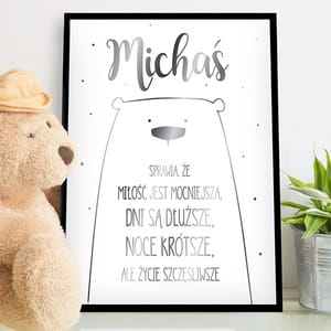 Plakat personalizowany srebrny SZCZʦCIE prezent z okazji narodzin dziecka