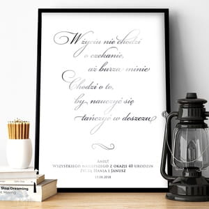 Plakat z uszlachetnieniem srebrny TACZY prezent dla koleanki na 40 urodziny