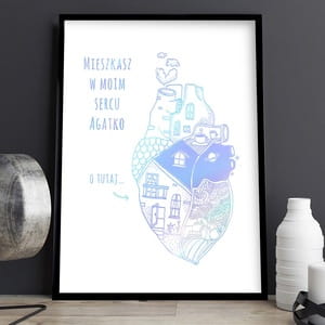 Plakat z holograficznym nadrukiem W MOIM SERCU prezent na Walentynki