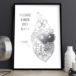 Plakat ze srebrnym nadrukiem W MOIM SERCU prezent na Walentynki