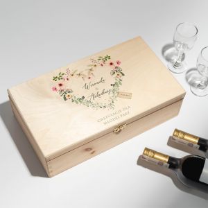 Podwjna skrzynka na wino KWIECISTE SERCE prezent na lub
